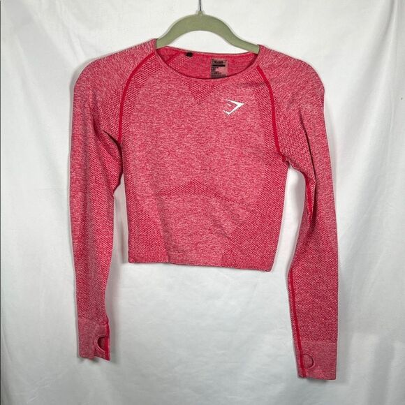 Gymshark Red/ Pink Heather Seamless Crop Long Sleeve Top M - Picture 1 of 5